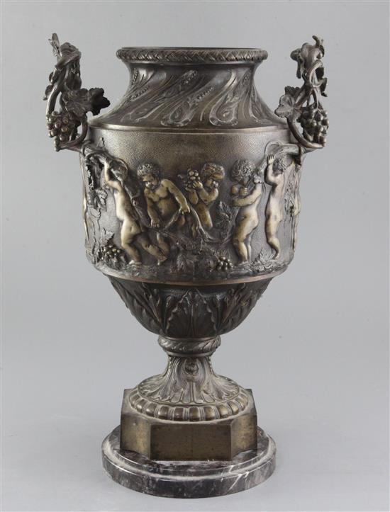 A 19th century French bronze urn, height 17in.